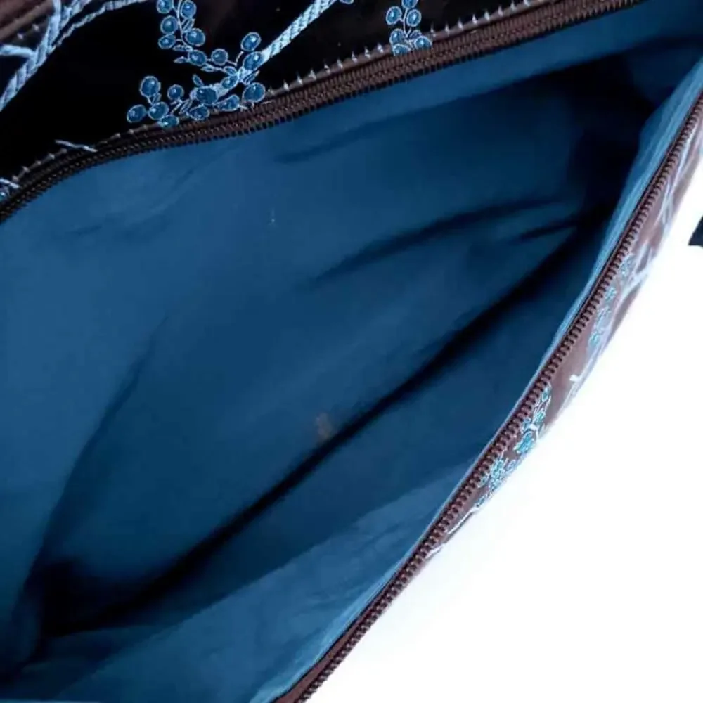Petunia Pickle Bottom City Carry All Bag Diaper Bag Blue Brown with Changing Pad